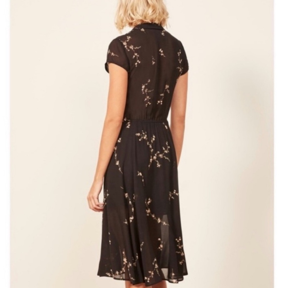 Reformation Floral Black Dress sz 8 - Picture 4 of 7